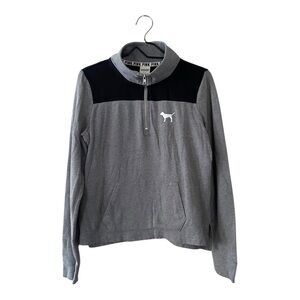 PINK Victoria's Secret Gray and Black Quarter Zip Sweatshirt Women’s Size Small